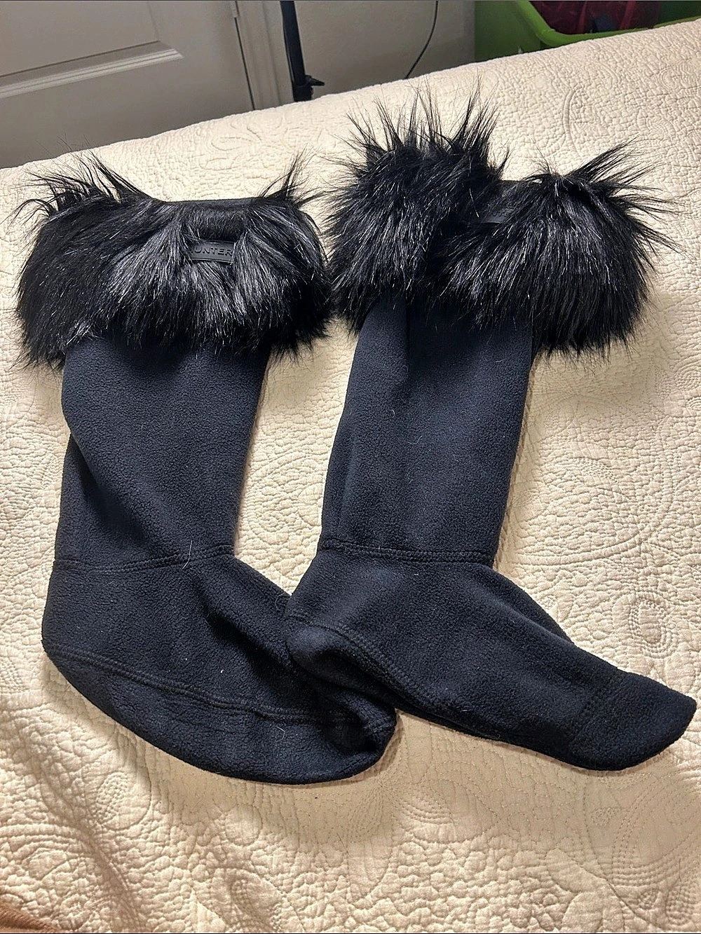 Hunter Faux Fur Cuff Tall Boot Socks Black